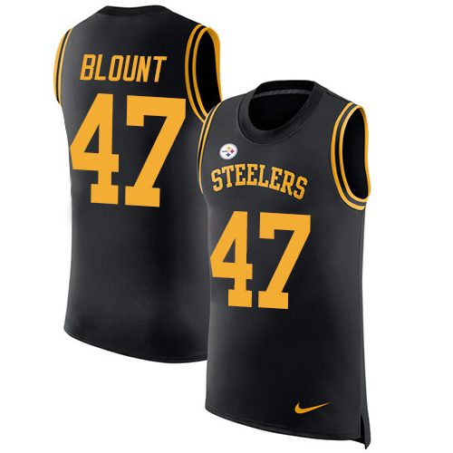 Nike Steelers #47 Mel Blount Black Team Color Men's Stitched NFL Limited Rush Tank Top Jersey - Click Image to Close